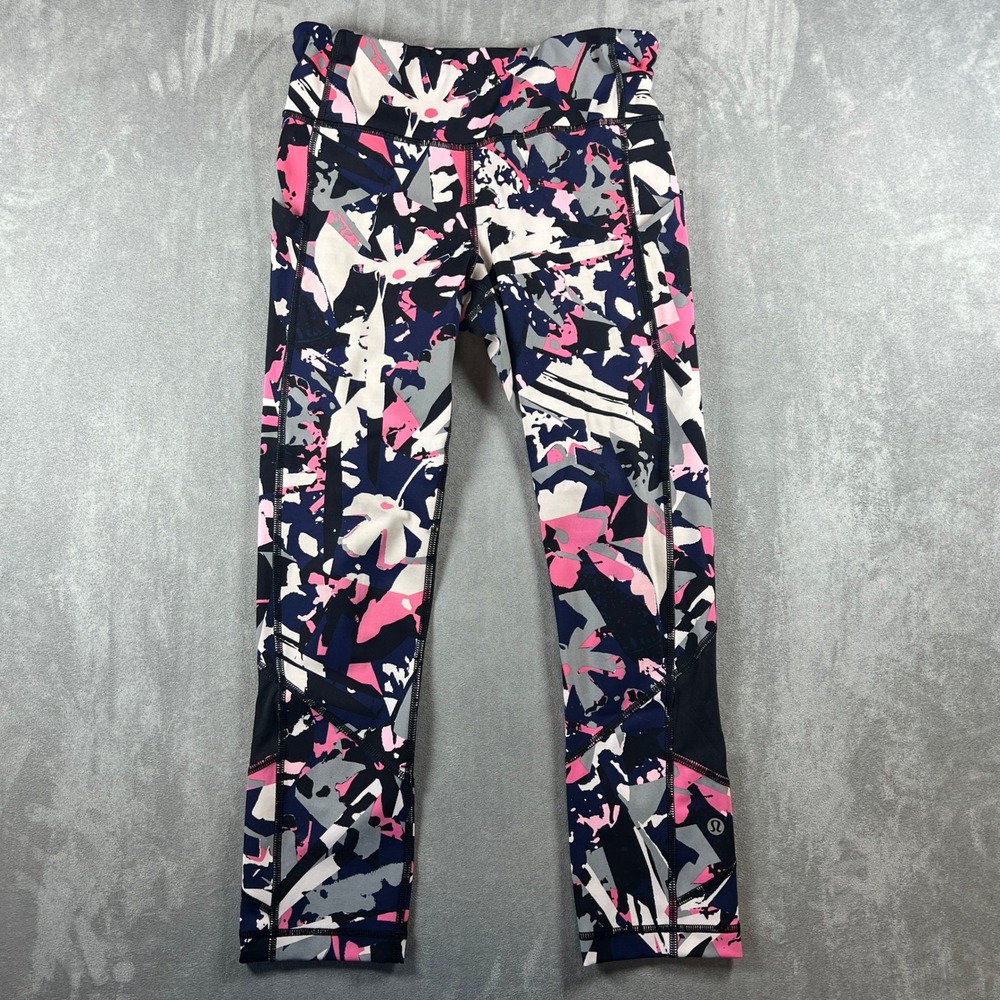 Lululemon Pace Rival Crop Pop Cut Boom Juice Multi Color Black Performance Sz 4